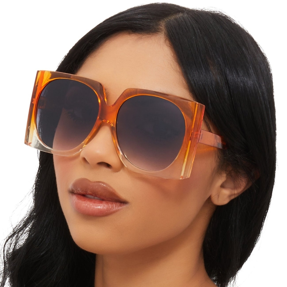 Ombre Clear Frame Oversized Square Sunglasses - Orange